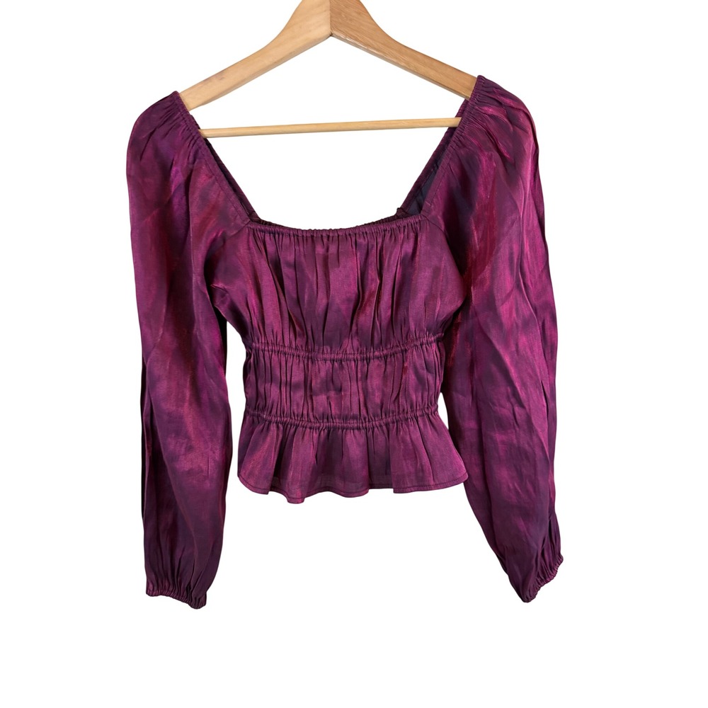 Adelyn Rae Remy Ruched Blouse Womens XS Shimmer Smock - Picture 2 of 11